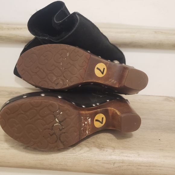 Womens UGG Jemma 3205 Shearling Lined Knee Boots 7 Black Leather Brown Heel - Picture 5 of 8